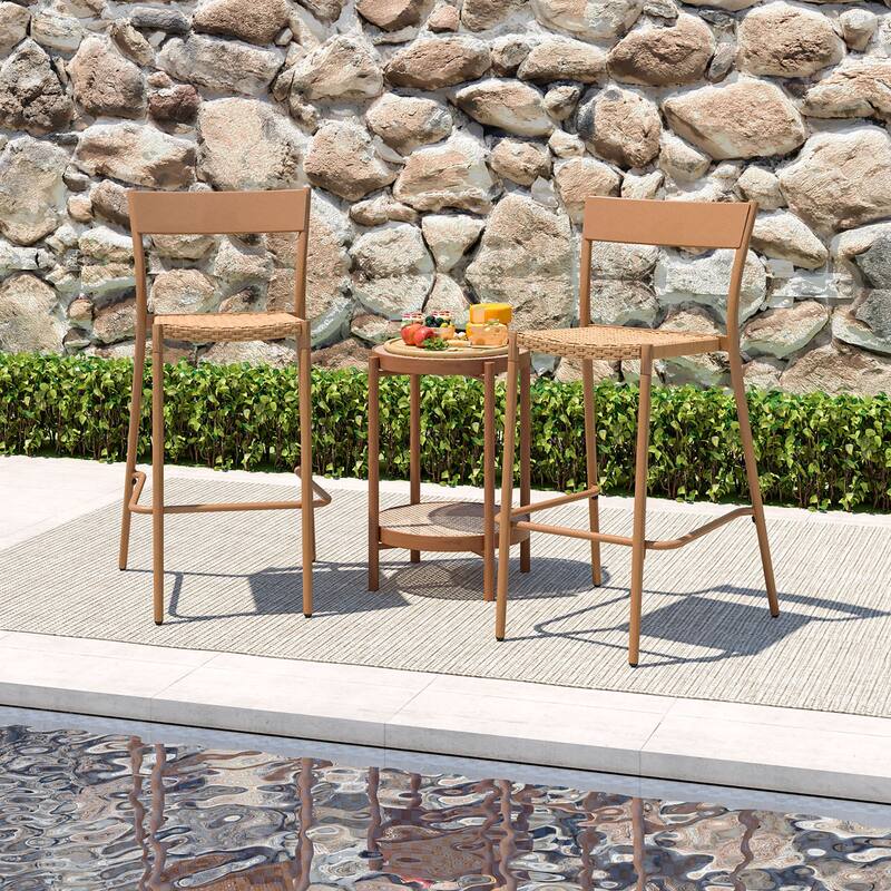 Gymax 4PCS Patio Barstools Outdoor Bar Height Chairs w/ Rattan Seat &