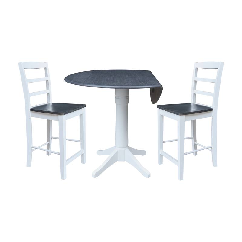 42" Round Top Dual Drop Leaf Pedestal Table with Stools