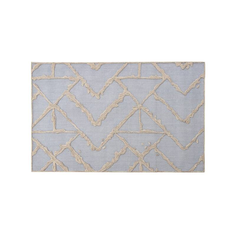 Handmade Athens Collection Blue/Beige Wool Area Rug - 5'x8'