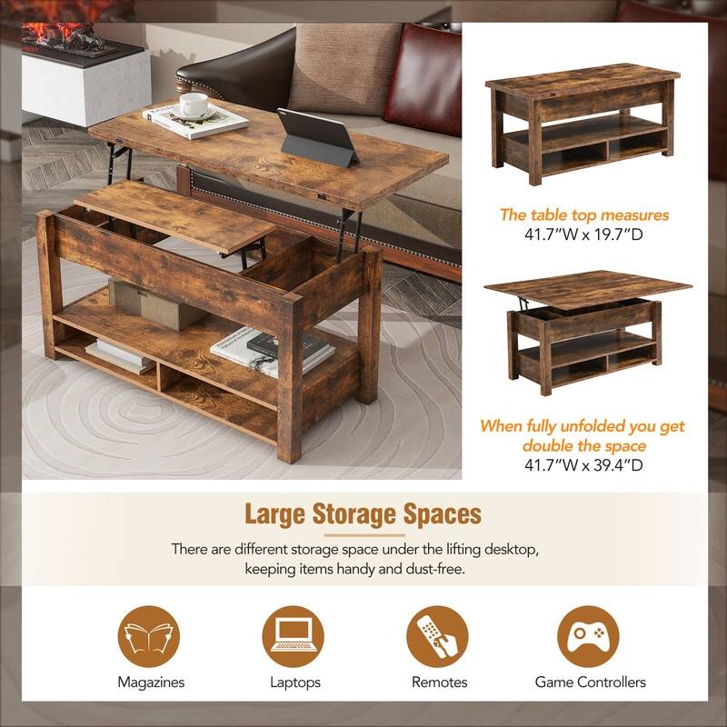 Living Room Wood Coffee Table with Lift Top,Modern Cocktail Table with Storage Shelves