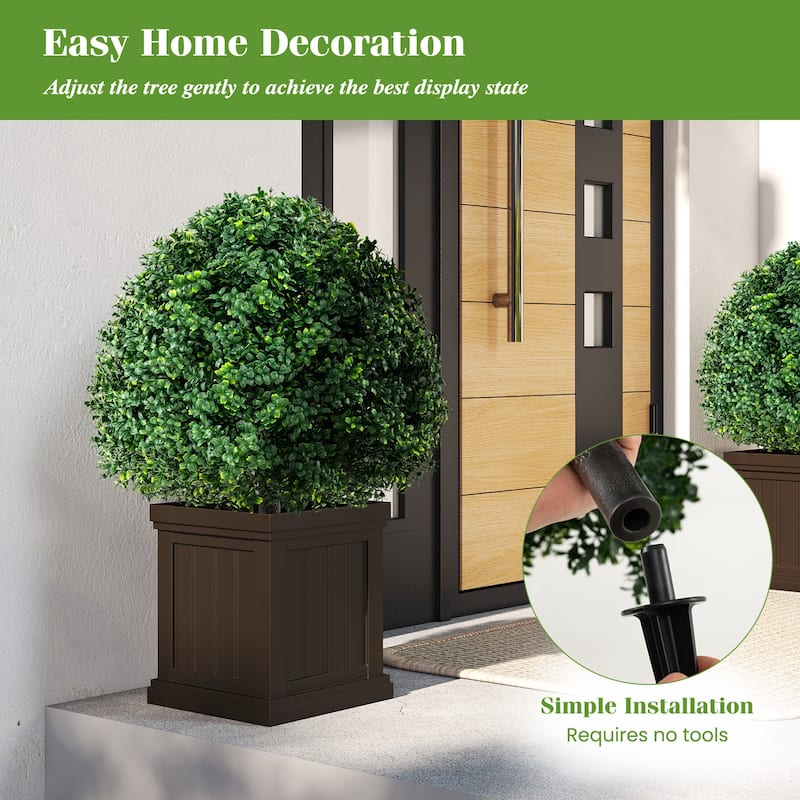 28" Artificial Boxwood Topiary Ball Tree Set of 2 with Ground Spike for Indoor Outdoor Decor - 28"H