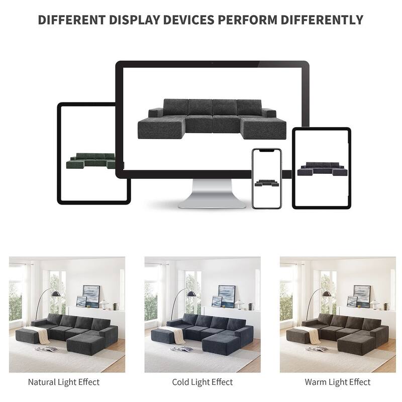 U-Shape Sectional Sofa, Double Extra Wide Chaise Lounge Couch, Luxury Chenille