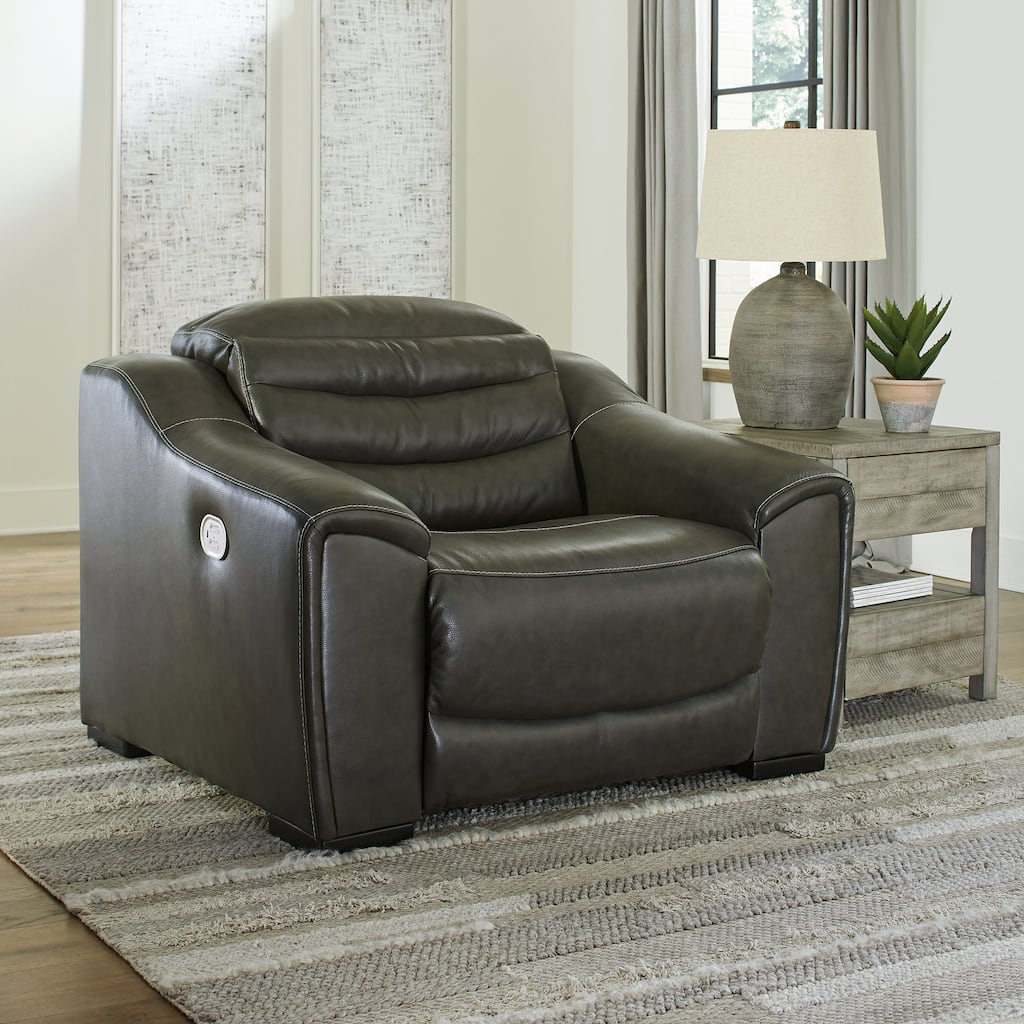Center Line Dark Gray Power Recliner with Adjustable Headrest