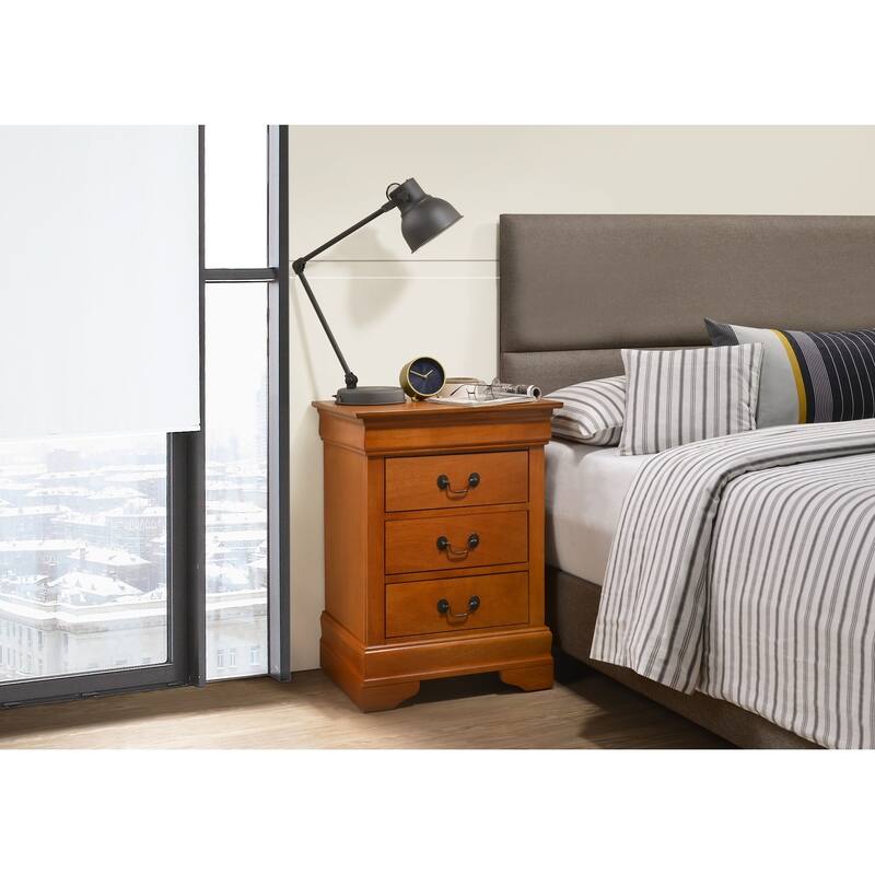 3-Drawer Oak Nightstand with English Dovetail Drawers, 29 Inch Durable Wood Bedside Storage Table
