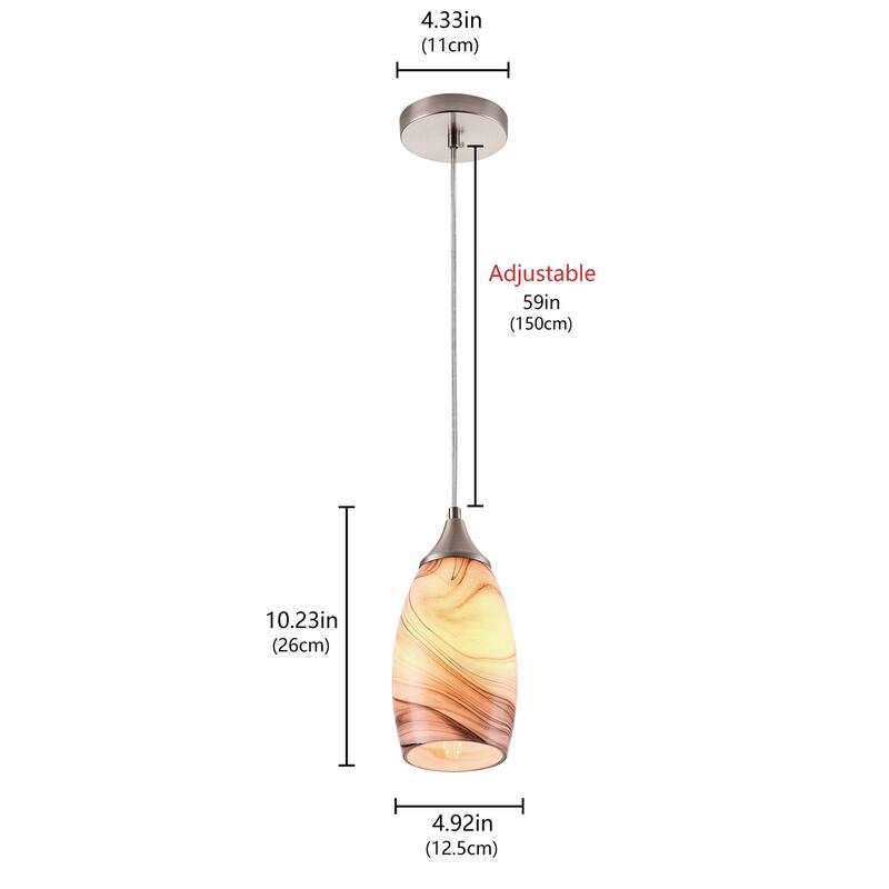 Modern Handblown Marble Art Glass Pendant Light Brushed Nickel Finished with Adjustable Cord