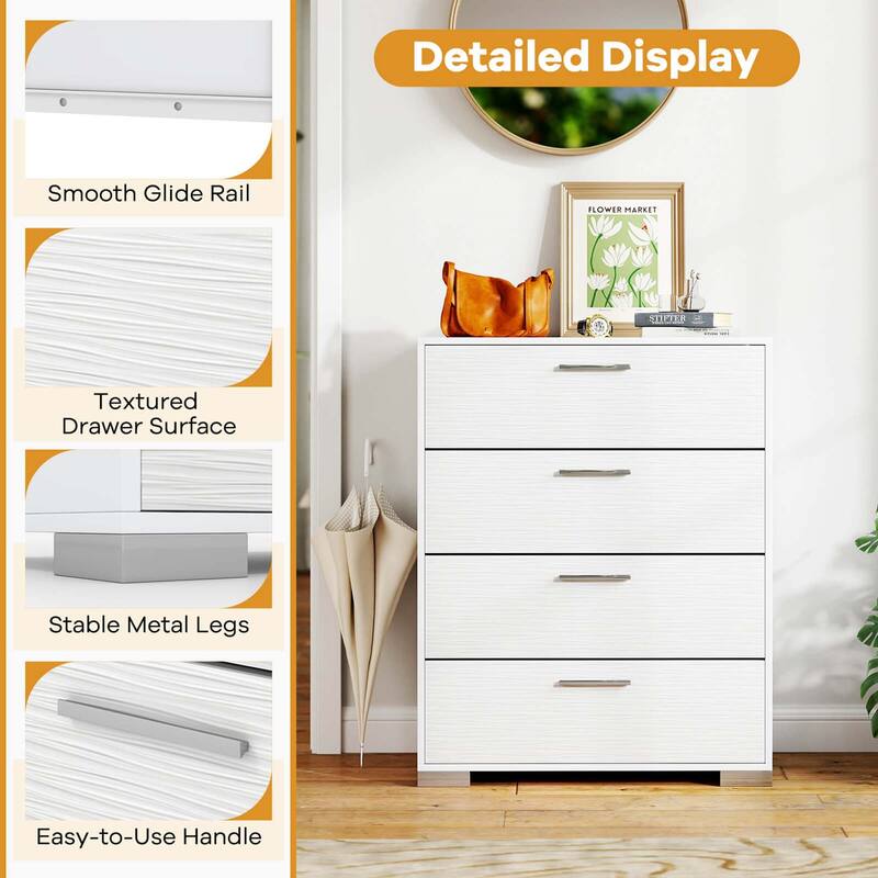 Costway 4 Drawer Storage Cabinet with Metal Legs & Handles