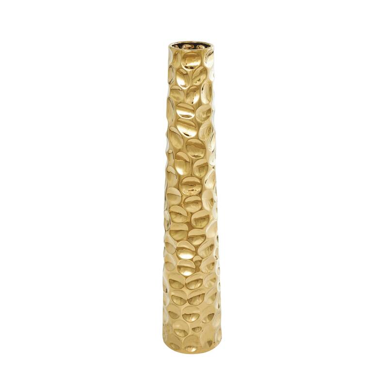 Gold Ceramic Geometric Bubble Vase with Concaved Circles