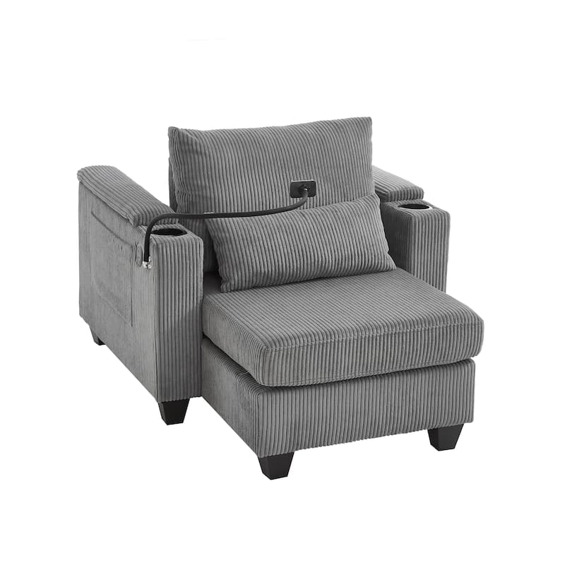 Roomfitters Convertible Corduroy Sofa Chair Bed with USB Ports, Cup Holders, Phone Slot and Storage for Living Room