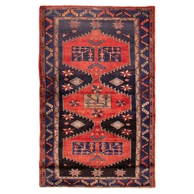 ECARPETGALLERY Hand-knotted Andelz Dark Navy, Red Wool Rug - 4'7 x 7'3