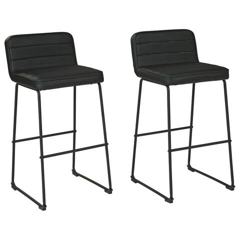 40 Inch Channel Stitched Leatherette Barstool with Sled Base,Set of 2,Black