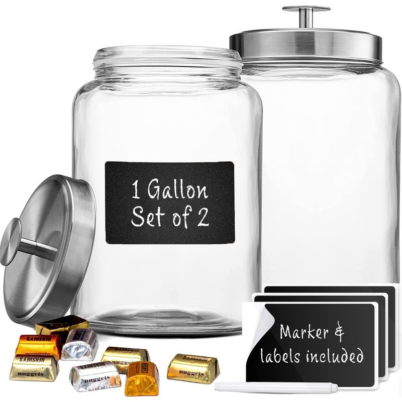 3pc Canister Sets for Kitchen Counter + Labels & Marker - Glass