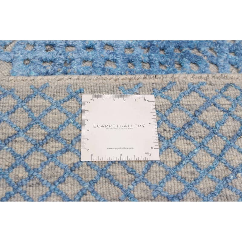 ECARPETGALLERY Hand-knotted Tangier Blue, Light Grey Wool Rug - 5'1 x 7'11