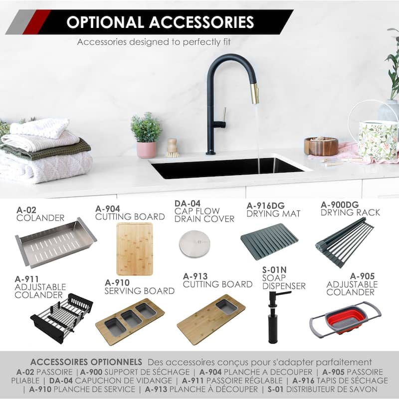 STYLISH 25 inch Single Bowl Dual Mount Composite Granite Utility Sink