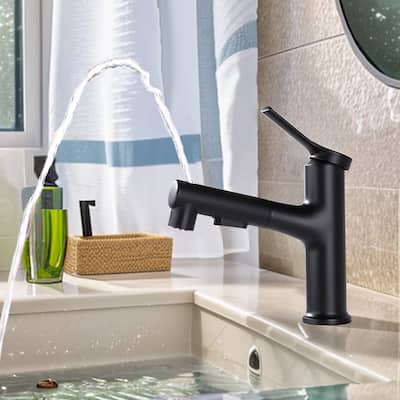 7.09"H Solid Brass Single-Handle Single Hole Pull Out Sprayer Bathroom Sink Faucet With DeckPlate