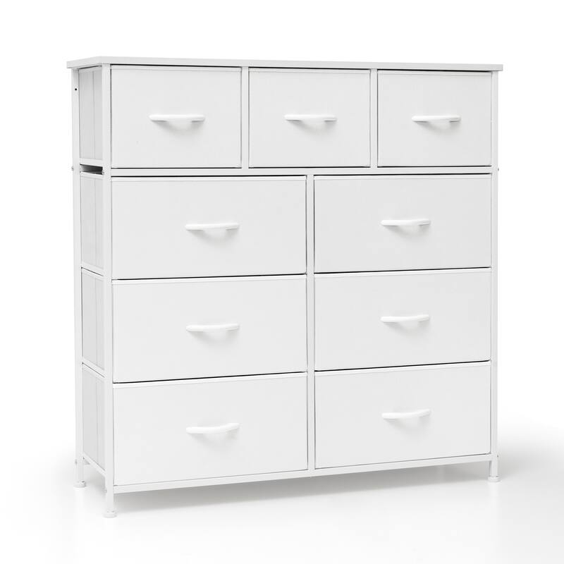 VredHom Extra Wide 9 Drawers Fabric Dresser Storage Organizer - White - 9-drawer