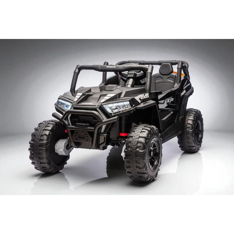 24V 4WD 2-Seater Kids Ride On UTV with Remote Control, Bluetooth Music, Dual Doors, LED Headlights,Suspension & Battery Display - Black