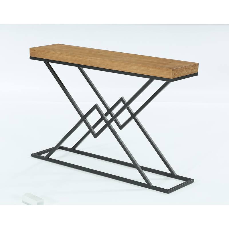 Solid Wood Console Table, 43.2" Modern Industrial Entryway Table - Light Brown/Black