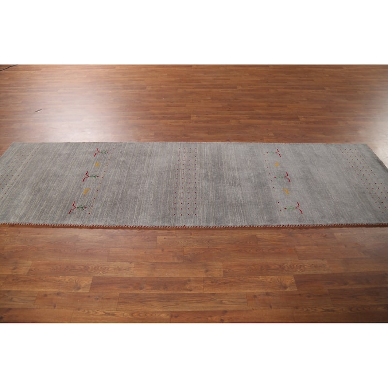 Gray Gabbeh Oriental Runner Rug Hand-Knotted Wool Carpet - 2'9"x 9'7"