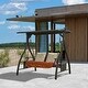 preview thumbnail 1 of 3, Patio Porch Swing 2 Person with Light and 2 Sunbrella Cushions Black