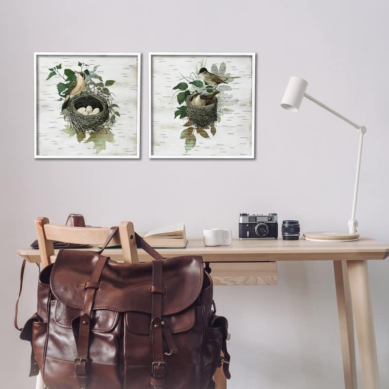 Stupell Rustic Vintage Bird Nests Framed Giclee Art Design By Susan Arnot (Set of 2)