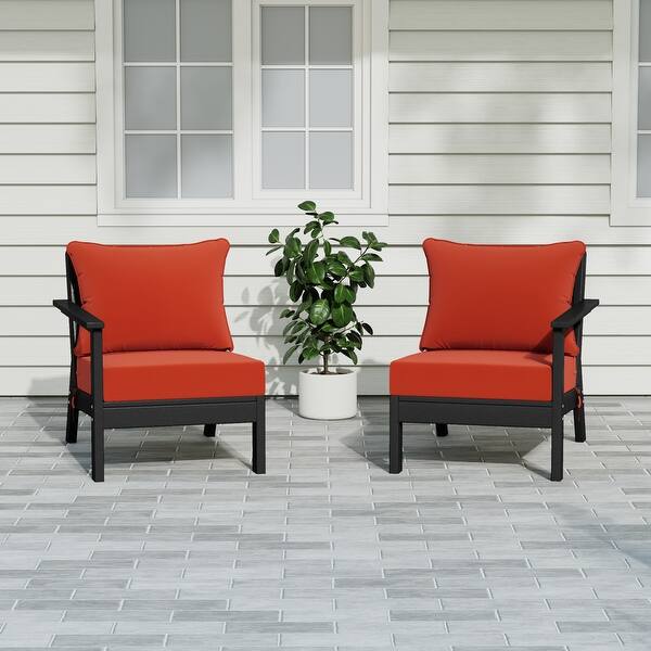 slide 2 of 7, Birchwood All Weather HDPE Outdoor Patio Deep Seating Black Loveseat (2-Piece) Black/Orange