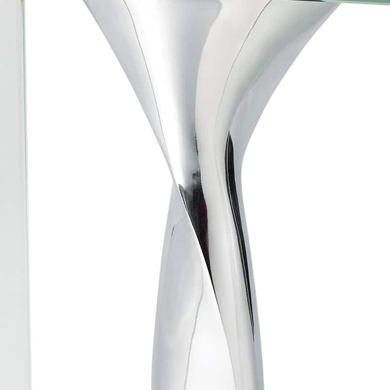 HomeRoots 14" Clear Cylinder Aluminum And Crystal Glass Table Vase