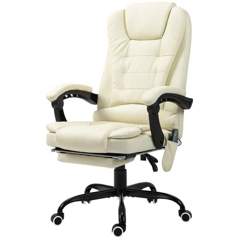7 Mode Vibrating High Back Executive Massage Adjustable Office Chair - 26.5" W x 31" D x 43.75"-47.75" - Cream