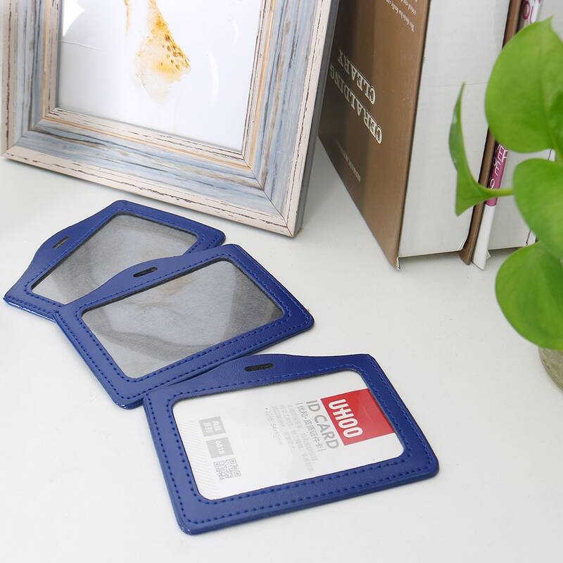 5 Pcs Faux Leather Staff Name ID Badge Card Holder Blue