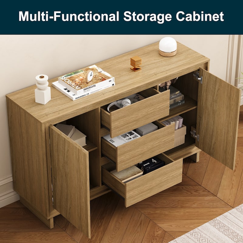 Modern Storage Cabinet with 2 Doors, 3 Drawers & Framed Edge Design - N/A