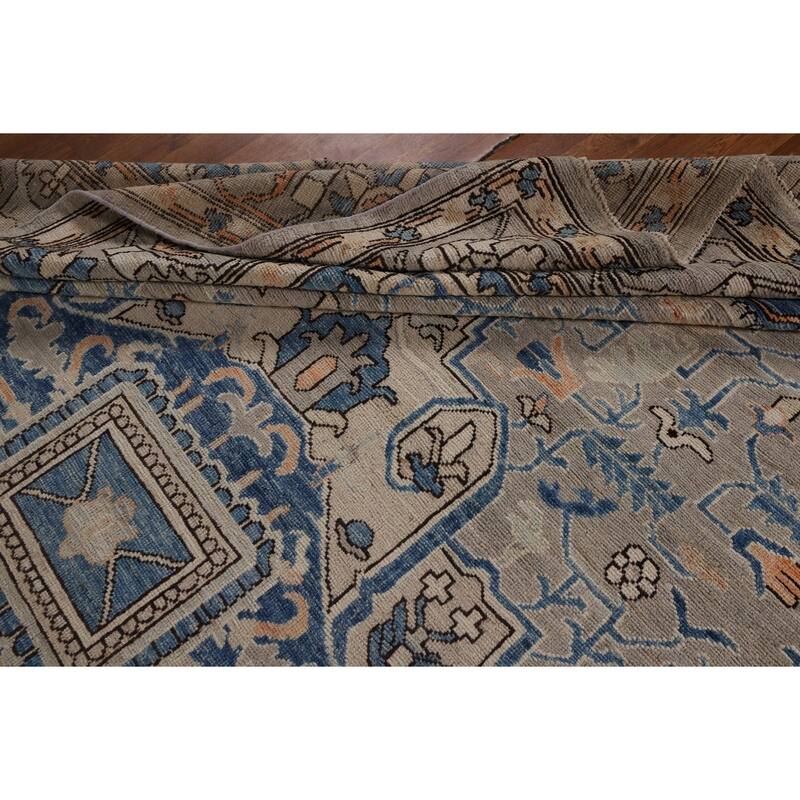 Oriental Oushak Turkish Large Rug Hand-Knotted Beige Wool Carpet - 10'1"x 14'0"