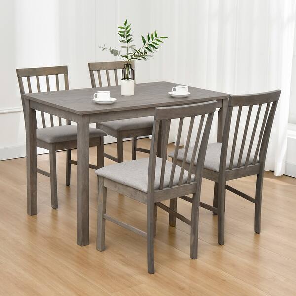 5-Piece Farmhouse Wooden Dining Room Set (1 Table+ 4 Slat Back Chairs ...