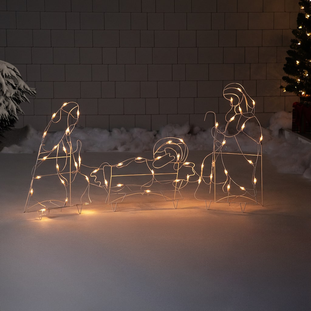 3-Piece Lighted Holy Family Nativity Scene Outdoor Christmas Decor Set - White