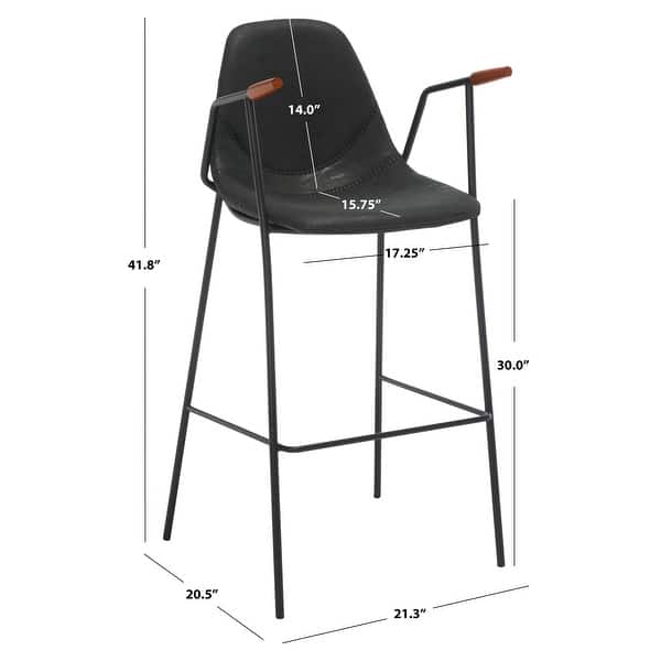 dimension image slide 0 of 4, SAFAVIEH Tanner Mid-century Faux Leather Barstool - 25" W x 21.5" D x 39" H