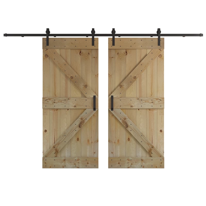 Coast Sequoia 48in/60in/72in/76in/84in x 84in K Series Pine Wood Double Sliding Barn Door With Hardware Kit - 72inx84in - Unfinished