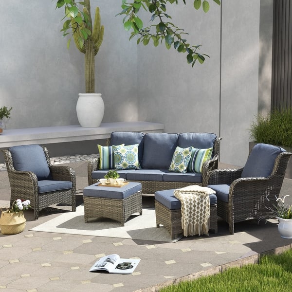 OVIOS 5-piece Patio Conversation Wicker Furniture Set - On Sale - Bed Bath  & Beyond - 31733697