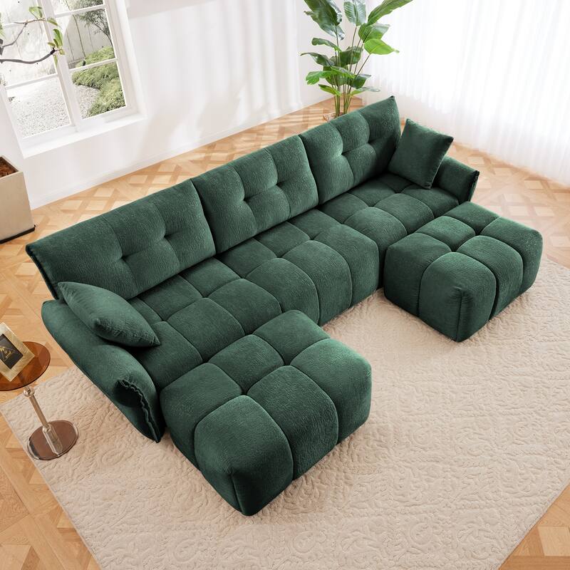 3-Seater U-Shaped Modular Sofa with 2 Ottomans & Pillows