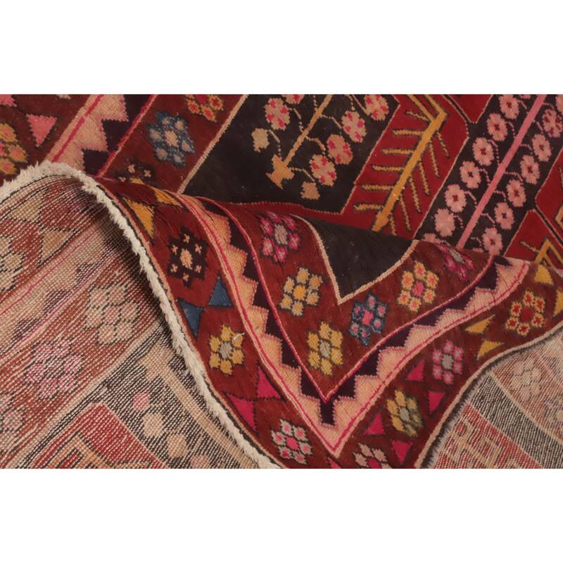 Hand Knotted Oriental 100% Wool Carpet Traditional Geometric Red Ardebil Runner Rug - 9' 8'' X 4' 0''