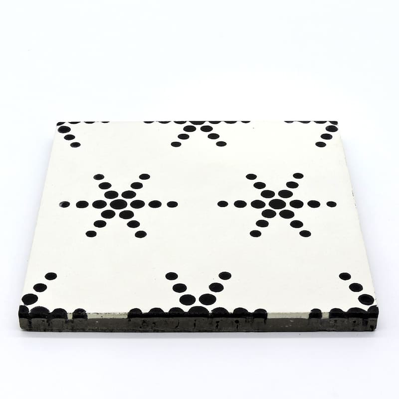 Moroccan Handmade Cement Tile Hana Black/ White 8 Inches x 8 Inches ...