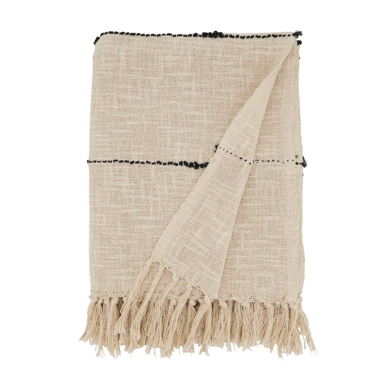 Boho Luxe Textured Stripe Fringe Throw Blanket