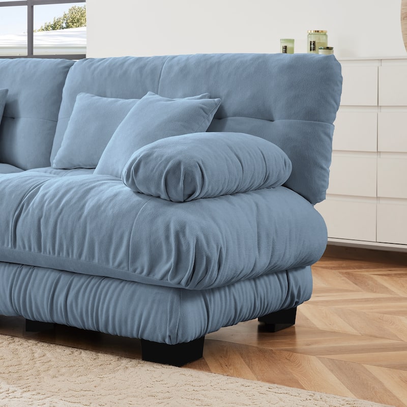 Cloud Couch 2 Seater Sofa for Living Room, Chenille 2 - Seat sofa with 2 Lumbar pillows and 2 throw pillows,Chenille Blue