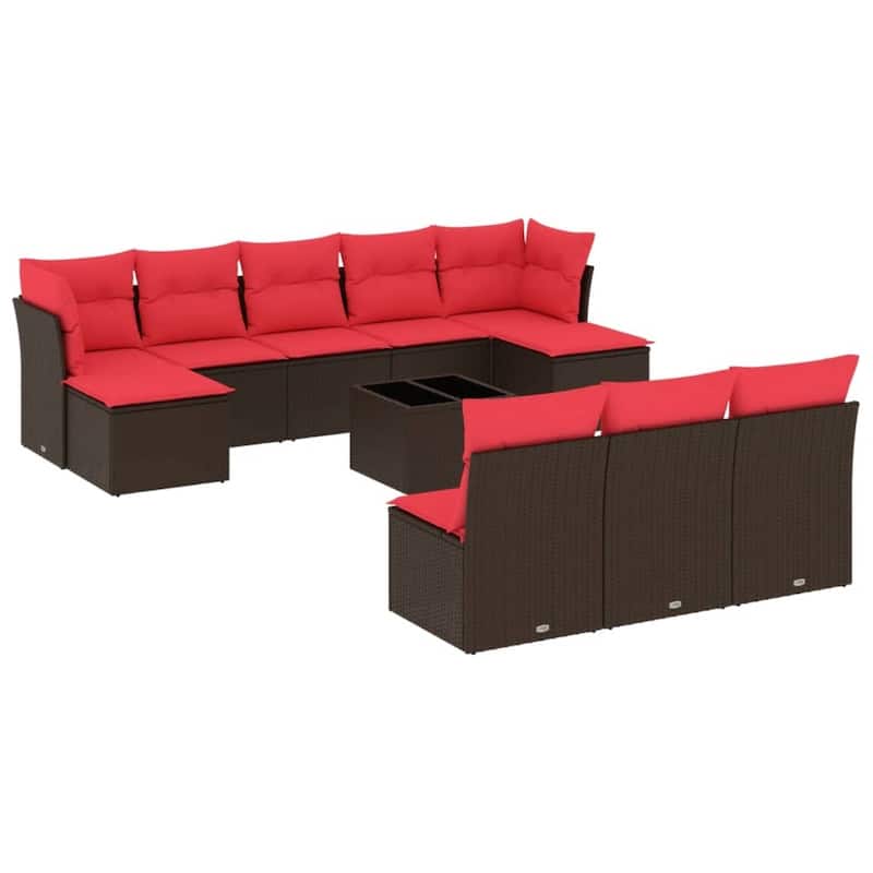 vidaXL 10/11 Piece Patio Sofa Set with Cushions Black/Brown/Gray Poly Rattan - 21.7 x 24.4 x 27.2