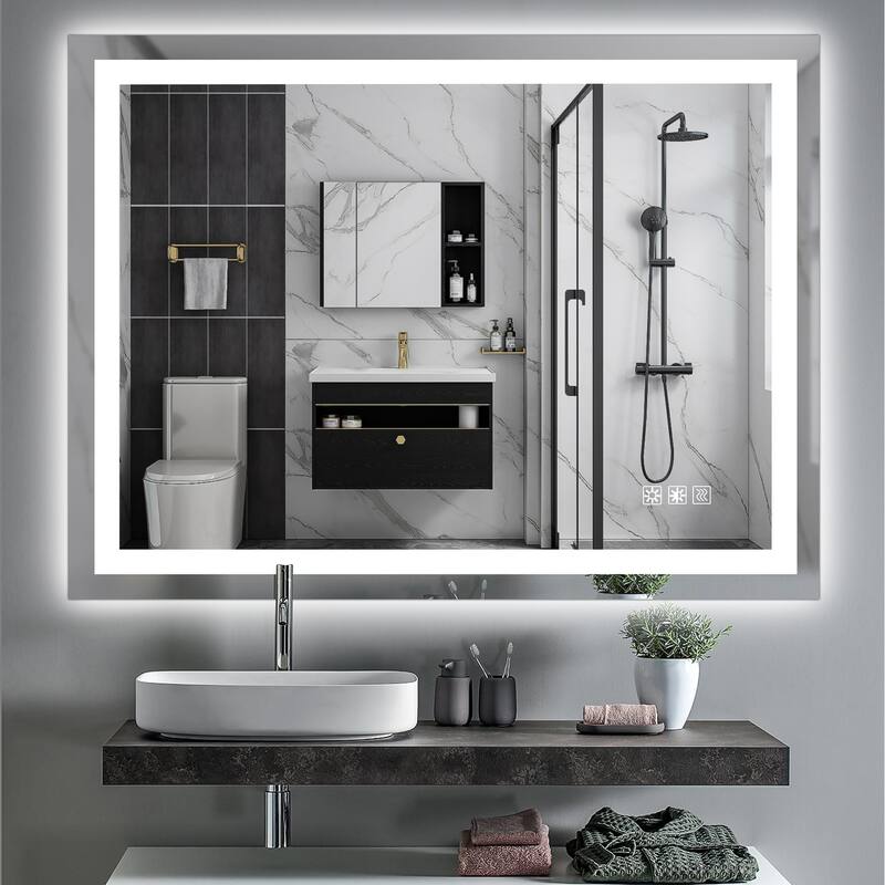 Extra Large LED Lighted Bathroom Mirror Wall Anti-Fog Dimming Led Vanity 48x 36 Inch