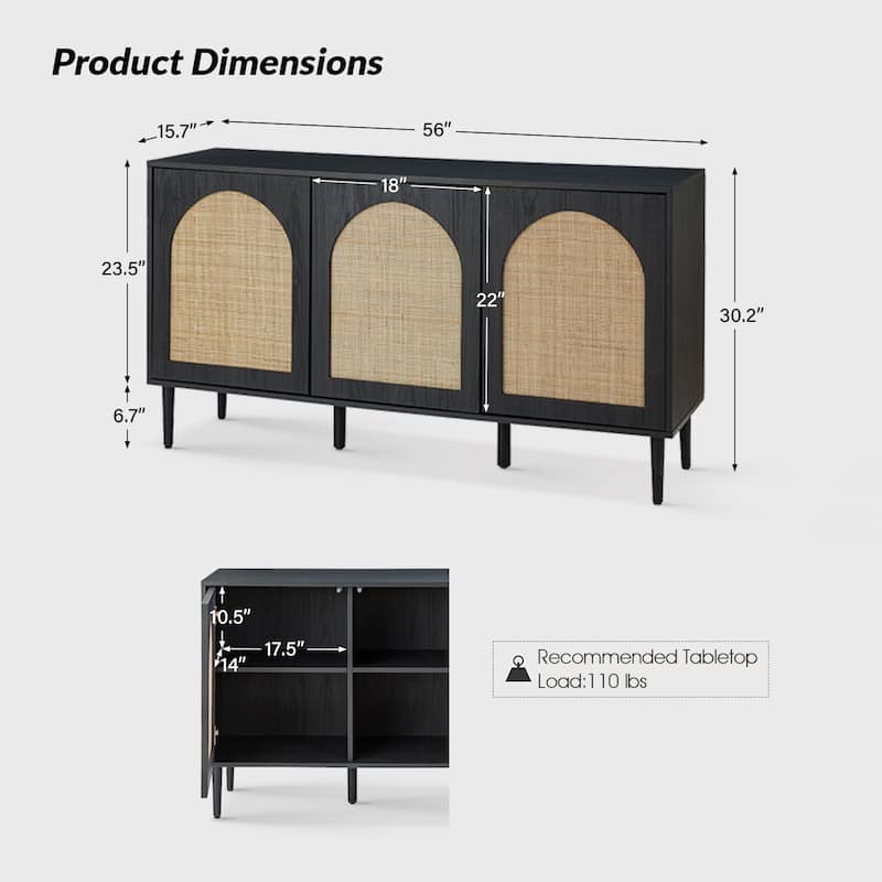 Ulysses Farmhouse Storage Rattan Sideboard with Adjustable Shelves by HULALA HOME