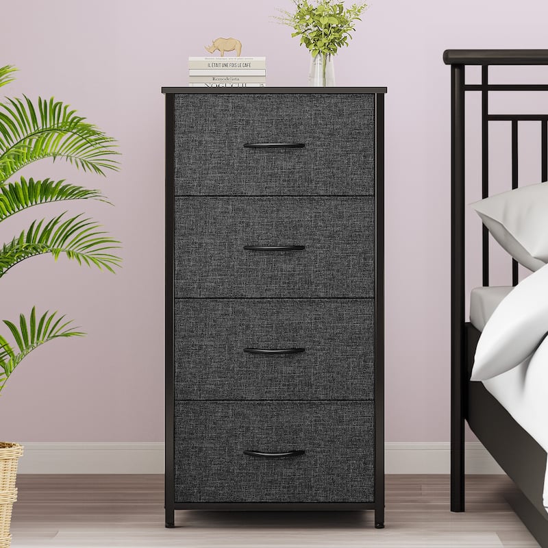 Modern 4/8/10-drawer Bedroom Fabric Dresser Storage Tower with Wood Top - Black Grey - 4-drawer
