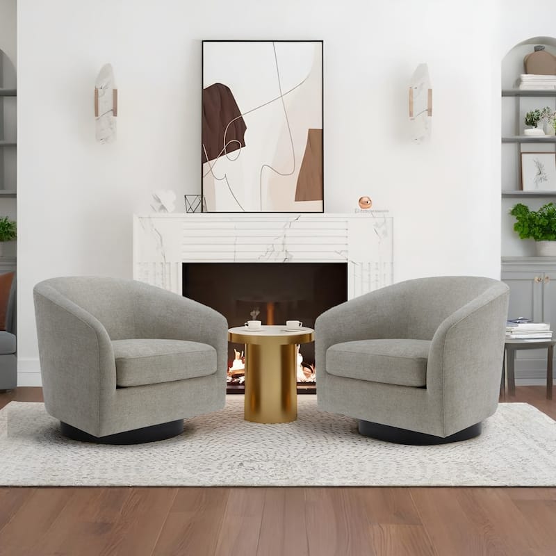 2 Set 360°Swivel Fabric Accent Chairs Barrel Armchairs