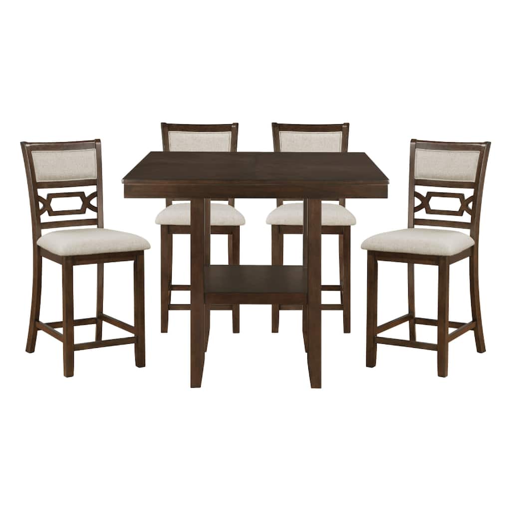 Kalen 5pc Counter Table and Dining Chairs Set, Brown Wood, Beige