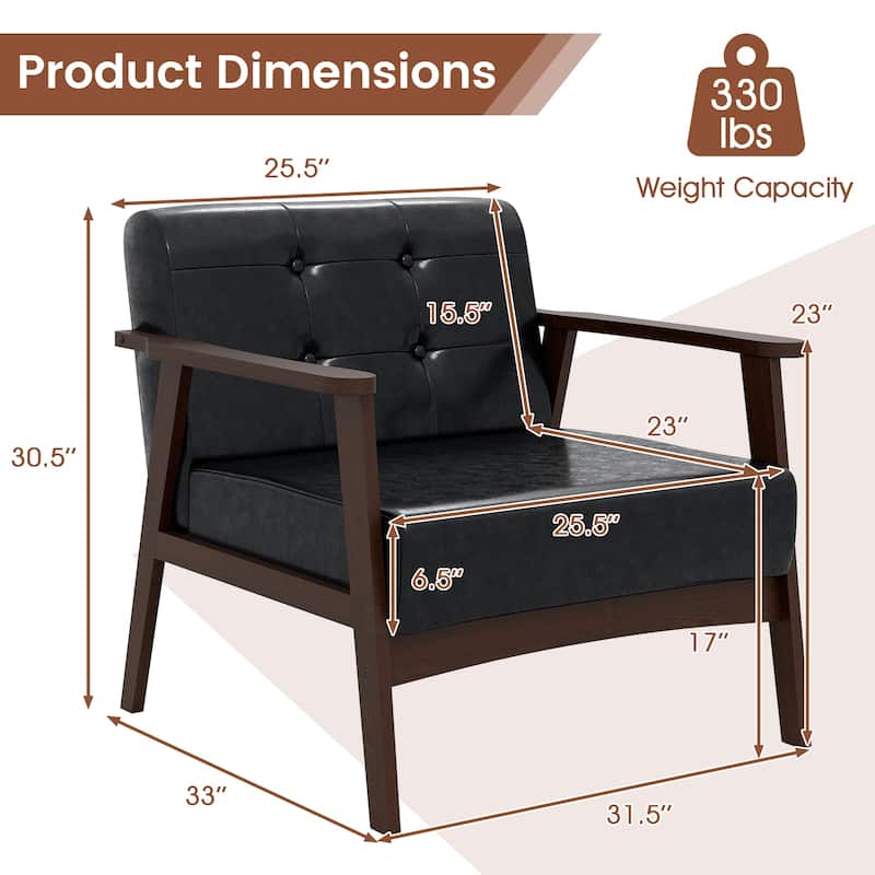 Costway 2PCS Accent Chair Button Tufted Mid-century Modern Lounge - See Details