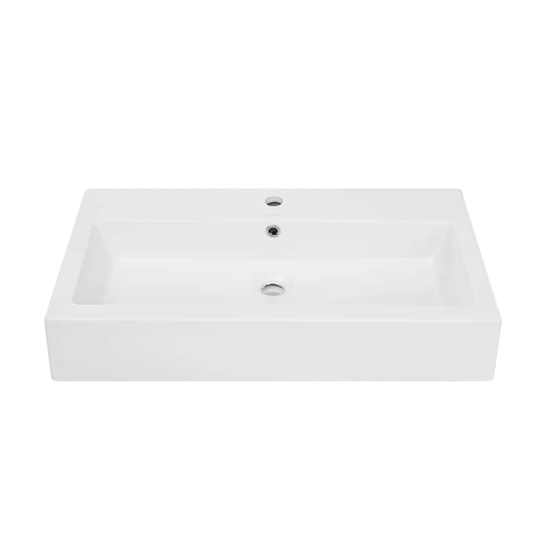 Lausanne Wide Rectangle Wall-Mount Sink In Shiny White - 32.25" x 17.3" 5.75"
