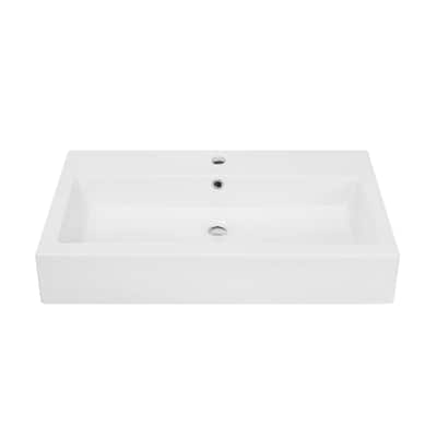Lausanne Wide Rectangle Wall-Mount Sink In Shiny White - 32.25" x 17.3" 5.75"