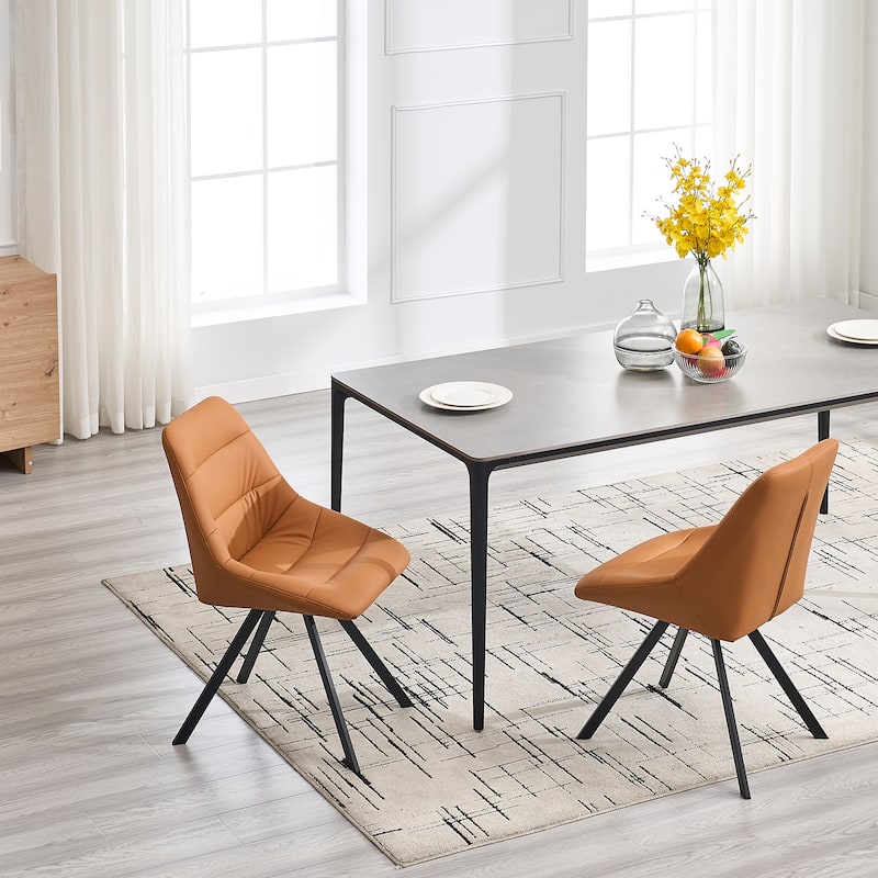 Grey Thickened Fabric Dining Chair with Metal Legs Set of 2